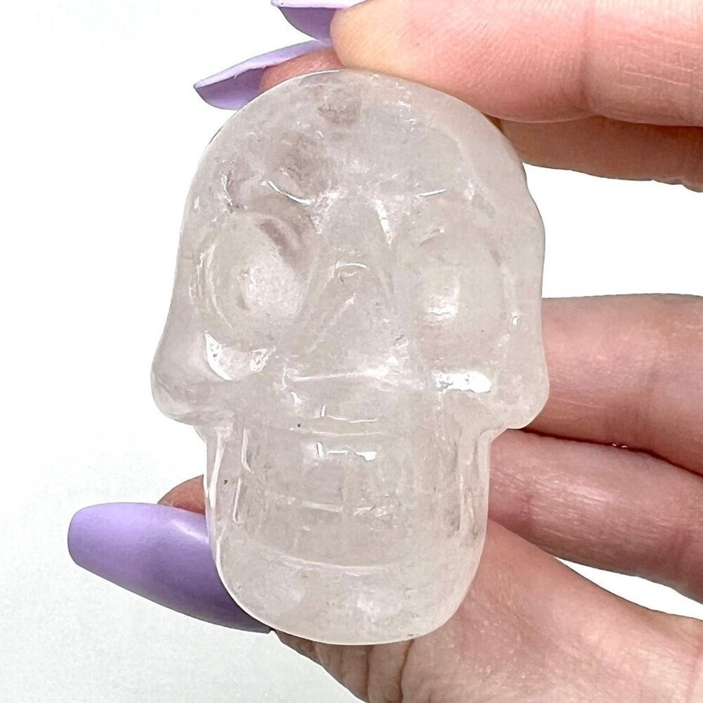 Clear Quartz Skull Carving Natural Stone Healing Crystal Rock NEW